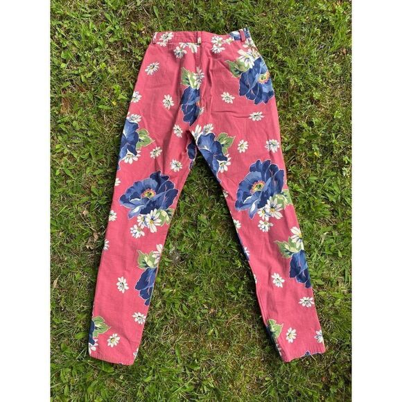 90s Ralph Lauren floral pants 6, vintage 1990s retro bark cloth jeans - Picture 8 of 10